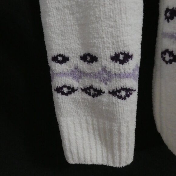 DENVER HAYES | small | Ivory Chenille Zip-Up Cardigan with Purple Pattern | NWOT - Picture 6 of 14